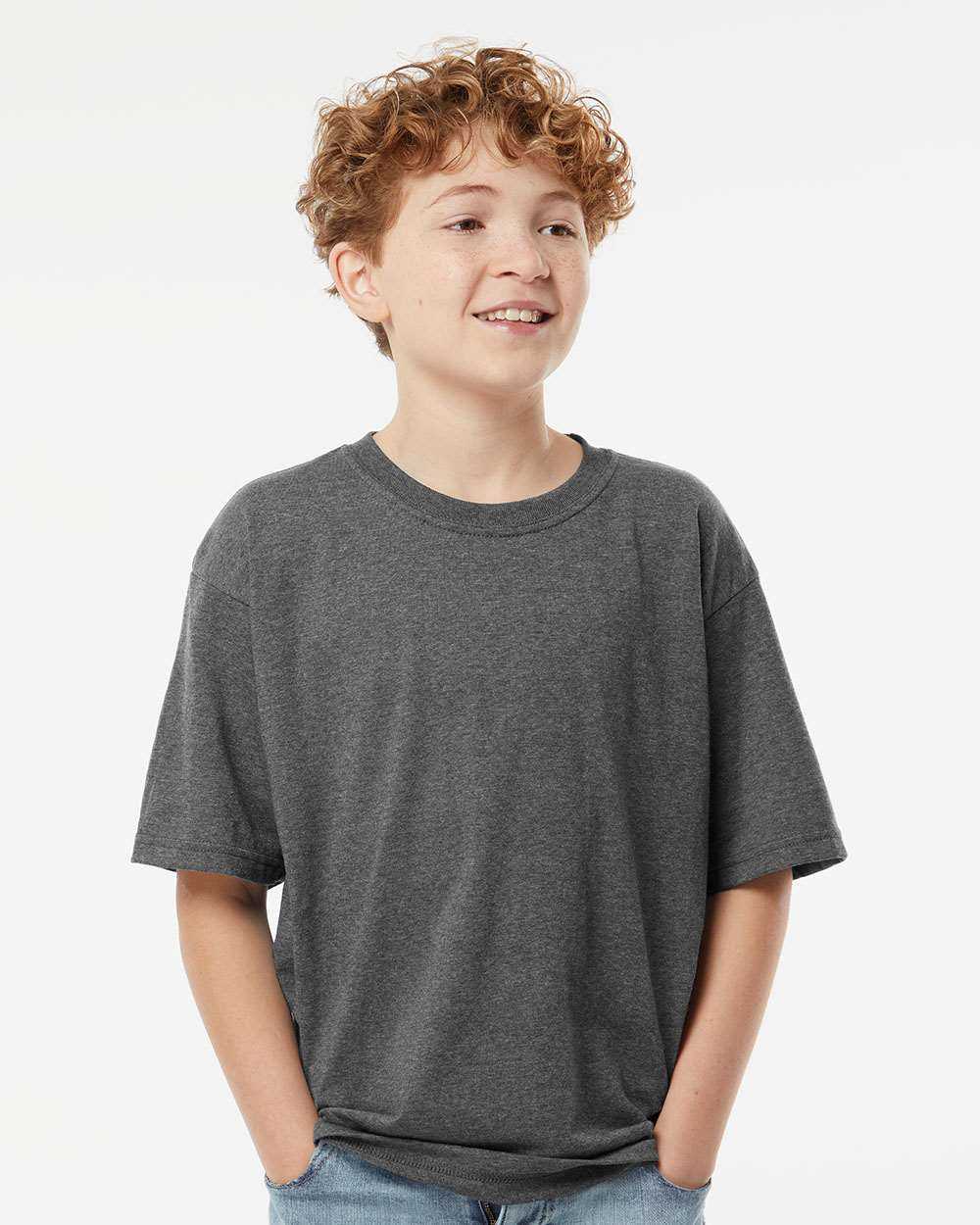 M&O 4850 Youth Gold Soft Touch T-Shirt - Dark Heather - HIT a Double - 1