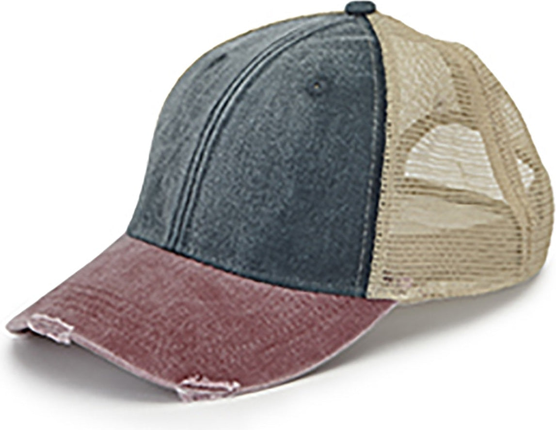 Adams Headwear OL102 Ollie Distressed Cap - Navy Burgundy Tan