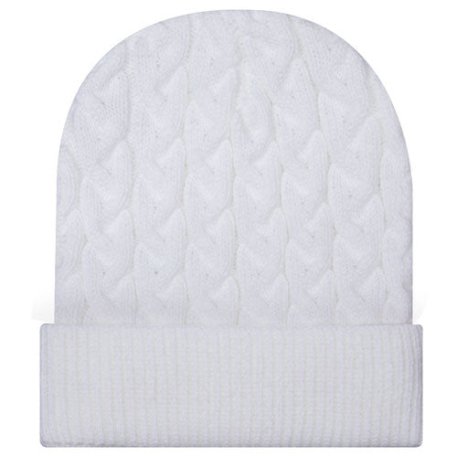 Otto 82-1 12" Cable Knit Beanie w/ Rib Knit Cuff - White