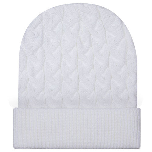 Otto 82-1 12" Cable Knit Beanie w/ Rib Knit Cuff - White