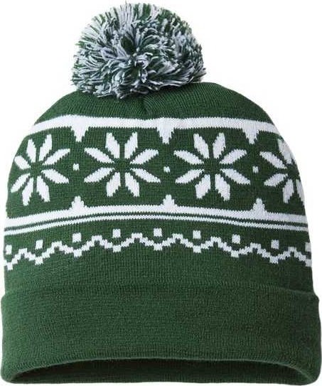 Cap America RKF12 USA-Made Snowflake Beanie - Forest Green White - HIT a Double - 1