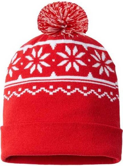 Cap America RKF12 USA-Made Snowflake Beanie - True Red White - HIT a Double - 1