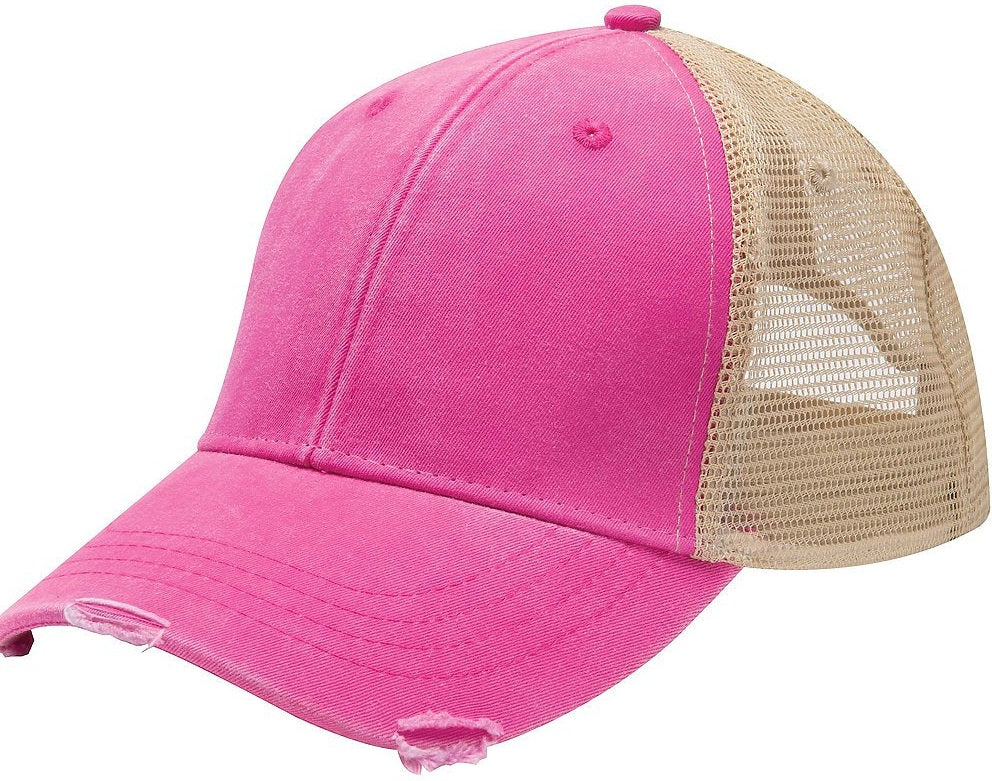 Adams Headwear OL102 Ollie Distressed Cap - Neon Pink Tan