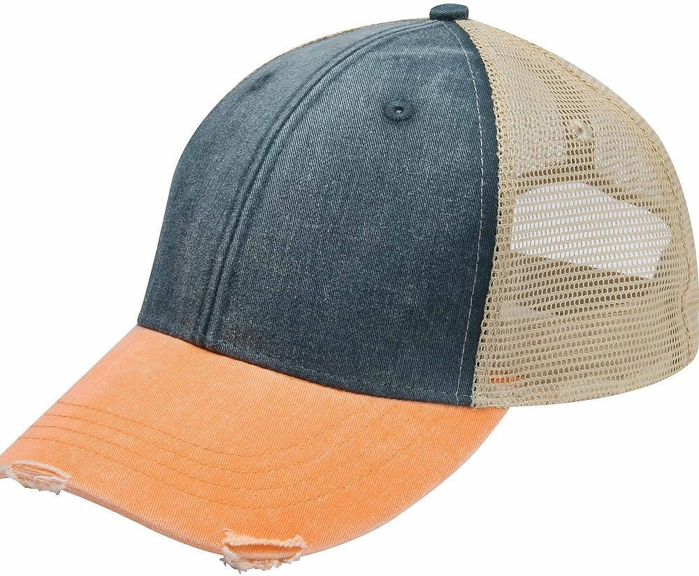 Adams Headwear OL102 Ollie Distressed Cap - Navy Tangerine Tan