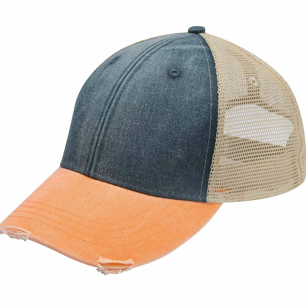 Adams Headwear OL102 Ollie Distressed Cap - Navy Tangerine Tan