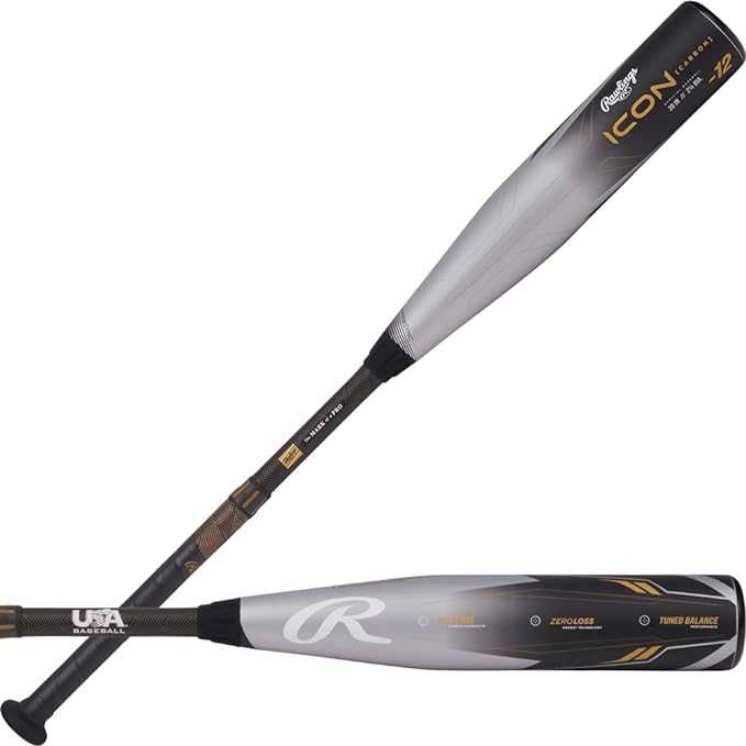 Rawlings 2023 Icon -12 USA Approved Bat RUS3I12 - Black Silver - HIT a Double - 1