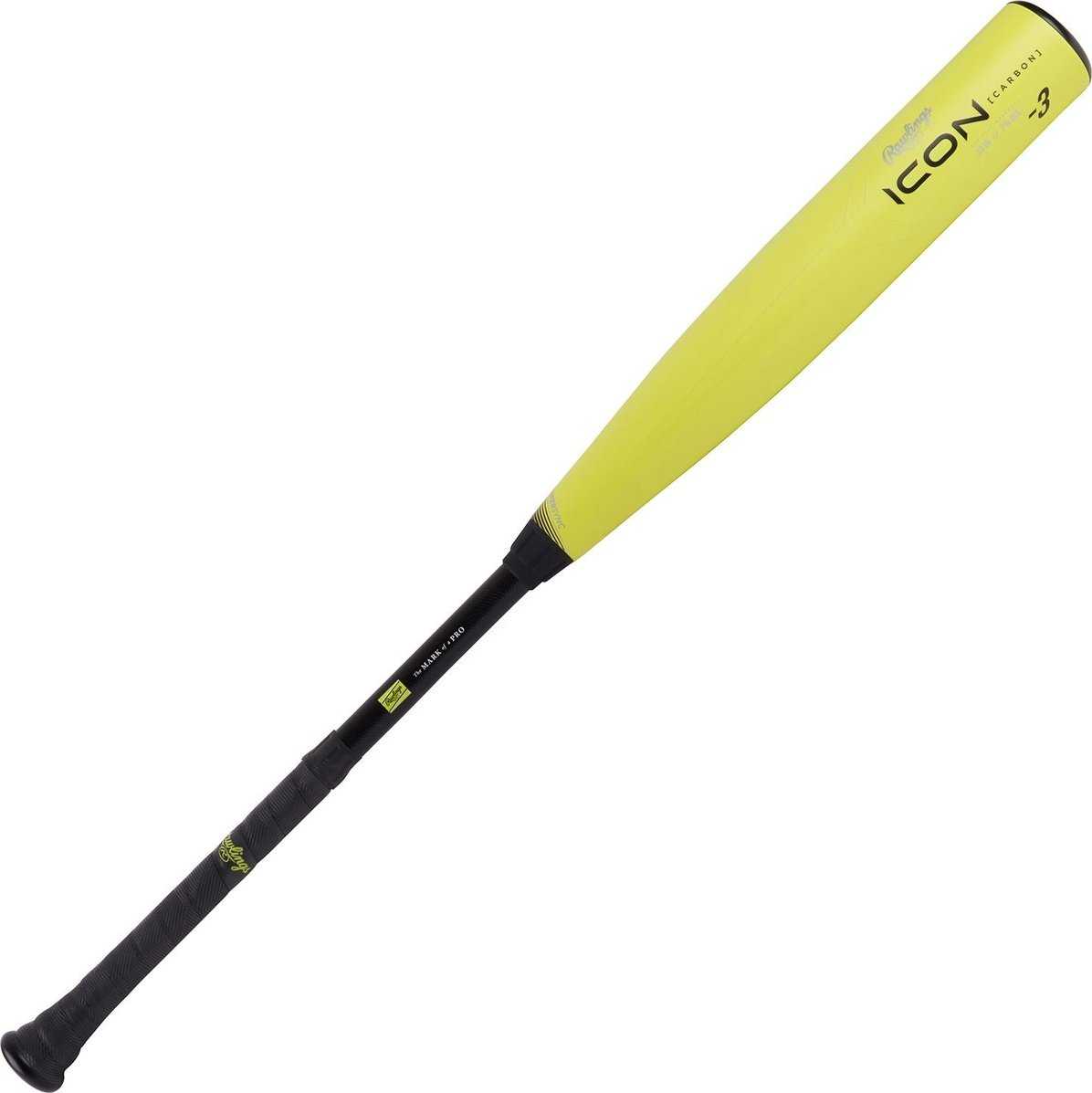 Rawlings 2024 Icon Glowstick Limited Edition -3 BBCOR Bat - Black Yellow - HIT a Double - 1