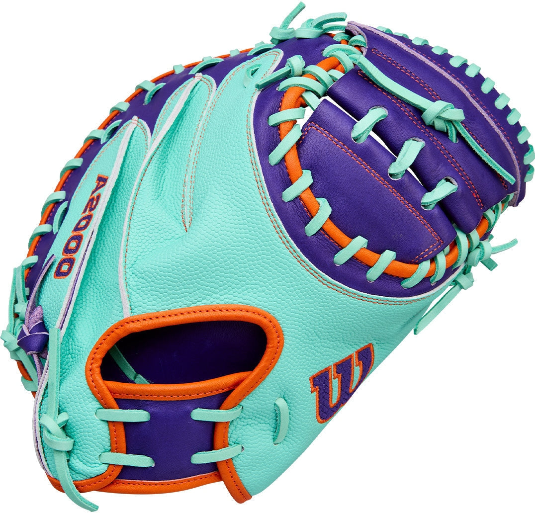 Wilson A2000 CM33SS 33.00" Winter Collection Catcher's Mitt WBW10394233 - Seafoam Purple Orange - HIT a Double - 1