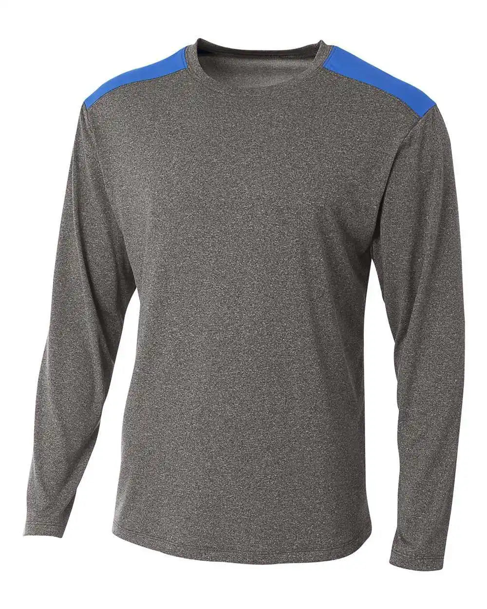 A4 N3101 Tourney Heather Long Sleeve Color Block Crew - Royal