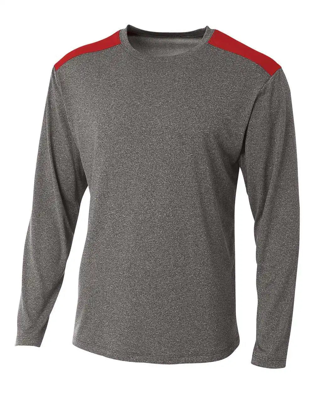 A4 N3101 Tourney Heather Long Sleeve Color Block Crew - Scarlet