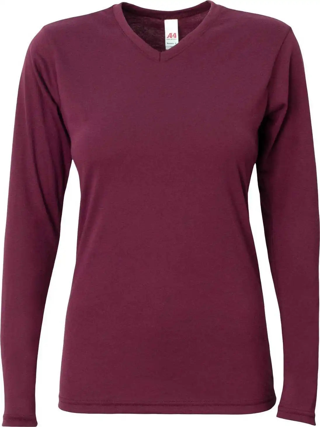 A4 Nw3029 Ladies’ Long-sleeve Softek V-neck T-shirt - Maroon