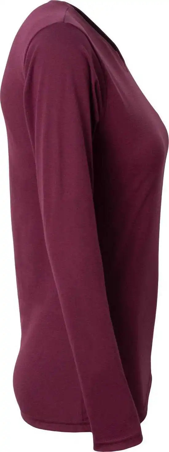A4 Nw3029 Ladies’ Long-sleeve Softek V-neck T-shirt - Maroon