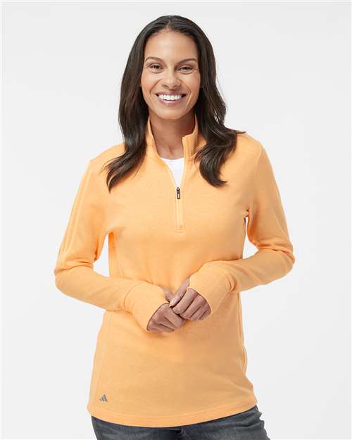 Acid Orange Melange Women's 3-Stripes Quarter-Zip Sweater - A555