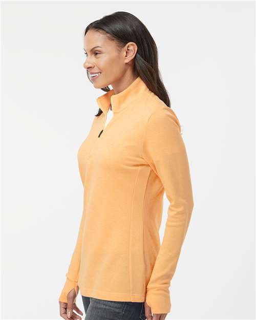 Acid Orange Melange Women's 3-Stripes Quarter-Zip Sweater - A555