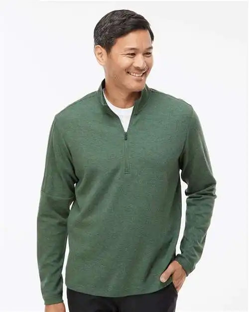 Adidas A554 3-stripes Quarter-zip Sweater - Green Oxide Melange