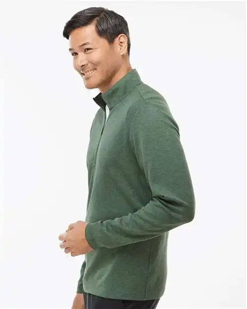 Adidas A554 3-stripes Quarter-zip Sweater - Green Oxide Melange