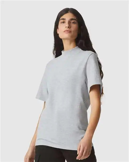 American Apparel 1pq Pique Mockneck Tee - Heather Grey