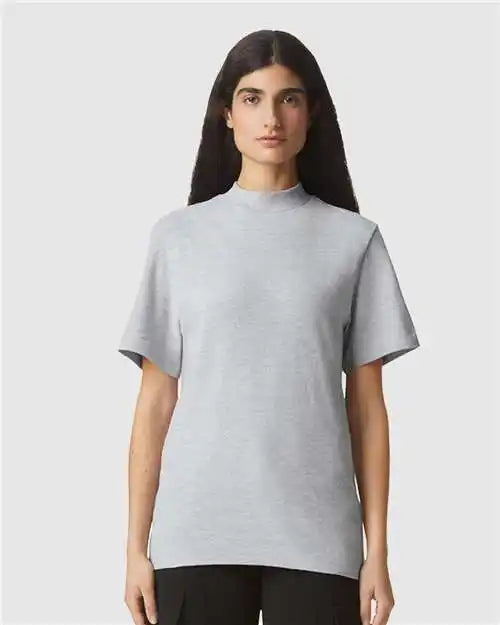 American Apparel 1pq Pique Mockneck Tee - Heather Grey