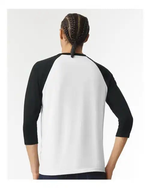 American Apparel 2003cvc Cvc Three-quarter Sleeve Tee - White Black