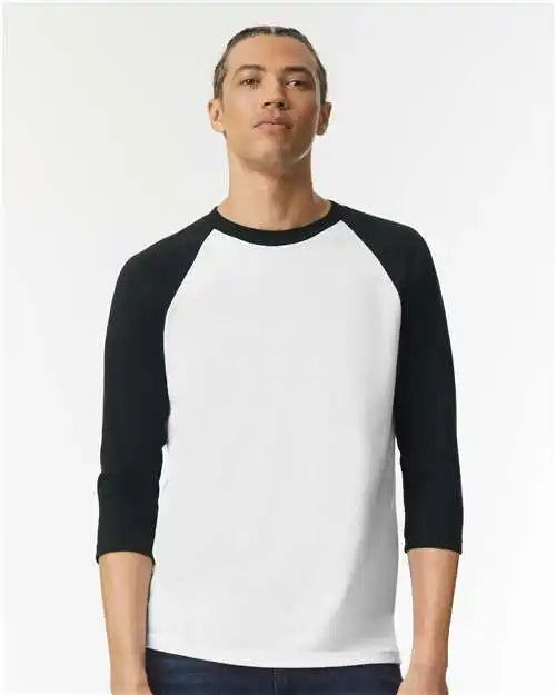 American Apparel 2003cvc Cvc Three-quarter Sleeve Tee - White Black
