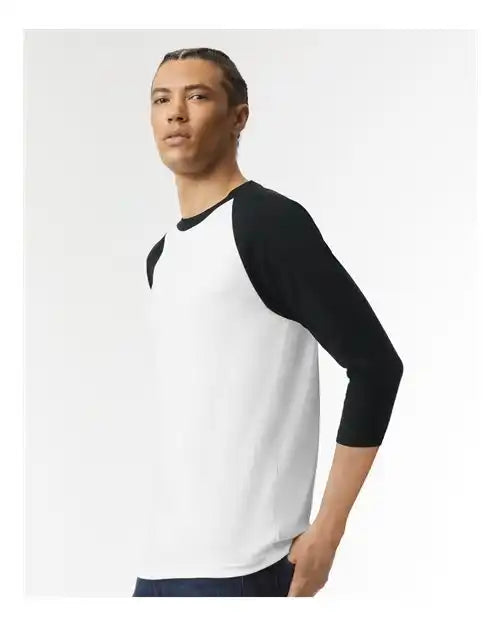 American Apparel 2003cvc Cvc Three-quarter Sleeve Tee - White Black