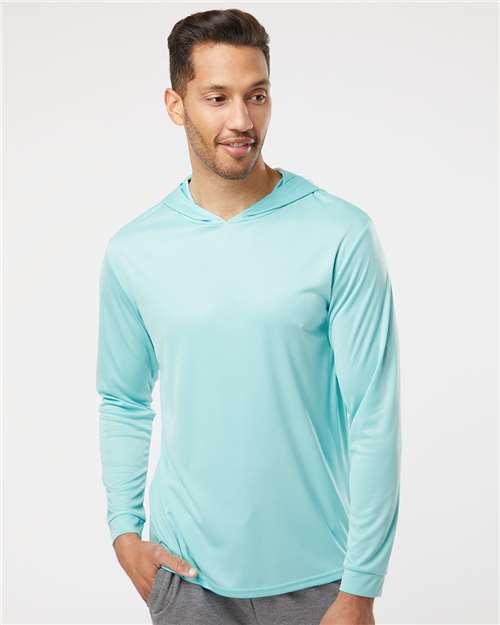 Aqua Blue Bahama Performance Hooded Long Sleeve T-Shirt - 220