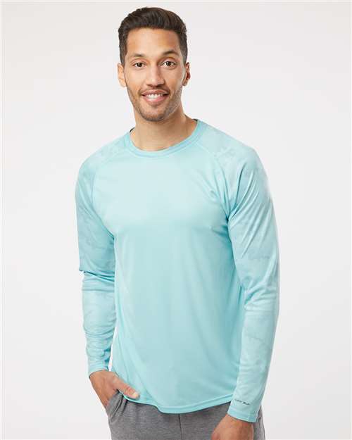 Aqua Blue Cayman Performance Camo Colorblocked Long Sleeve T-Shirt - 216