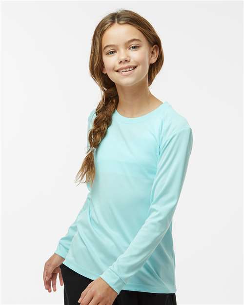 Aqua Blue Youth Long Islander Performance Long Sleeve T-Shirt - 218Y