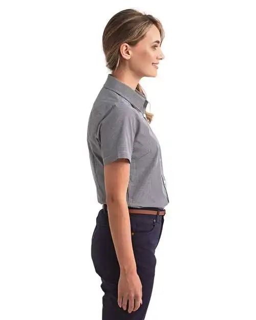 Artisan Collection by Reprime Rp321 Women’s Microcheck Gingham Short Sleeve Cotton Dress Shirt - Black White