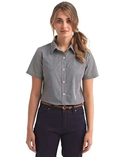 Artisan Collection by Reprime Rp321 Women’s Microcheck Gingham Short Sleeve Cotton Dress Shirt - Black White