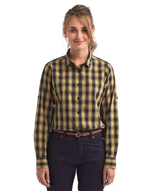 Artisan Collection by Reprime Rp350 Women’s Mulligan Check Cotton Dress Shirt - Camel Navy