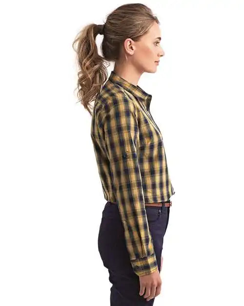 Artisan Collection by Reprime Rp350 Women’s Mulligan Check Cotton Dress Shirt - Camel Navy