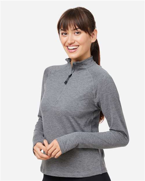 Ash Grey Marble Women's Marbled Jersey Fairway Quarter-Zip Pullover - PDP8023
