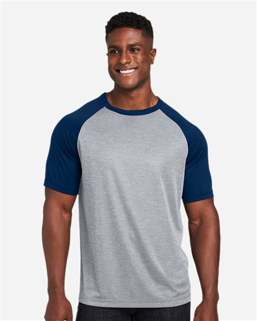 Athletic Heather/ Sport Dark Navy Unisex Zone Colorblock Raglan T-Shirt - TT62