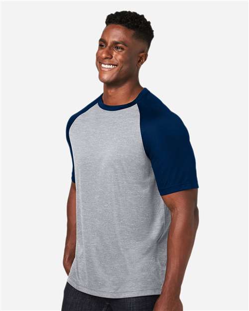 Athletic Heather/ Sport Dark Navy Unisex Zone Colorblock Raglan T-Shirt - TT62