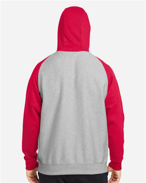 Athletic Heather/ Sport Red Unisex Zone HydroSport™ Heavyweight Colorblock Hooded Sweatshirt - TT96CB