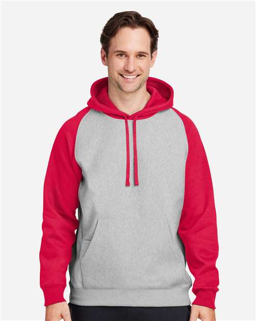 Athletic Heather/ Sport Red Unisex Zone HydroSport™ Heavyweight Colorblock Hooded Sweatshirt - TT96CB