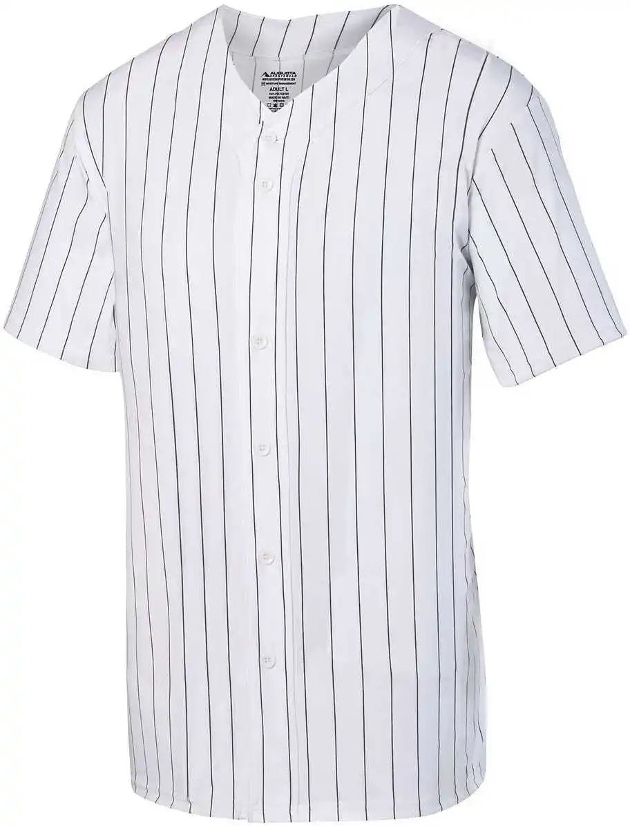 Augusta 1686 Youth Pinstripe Full Button Baseball Jersey - White Black