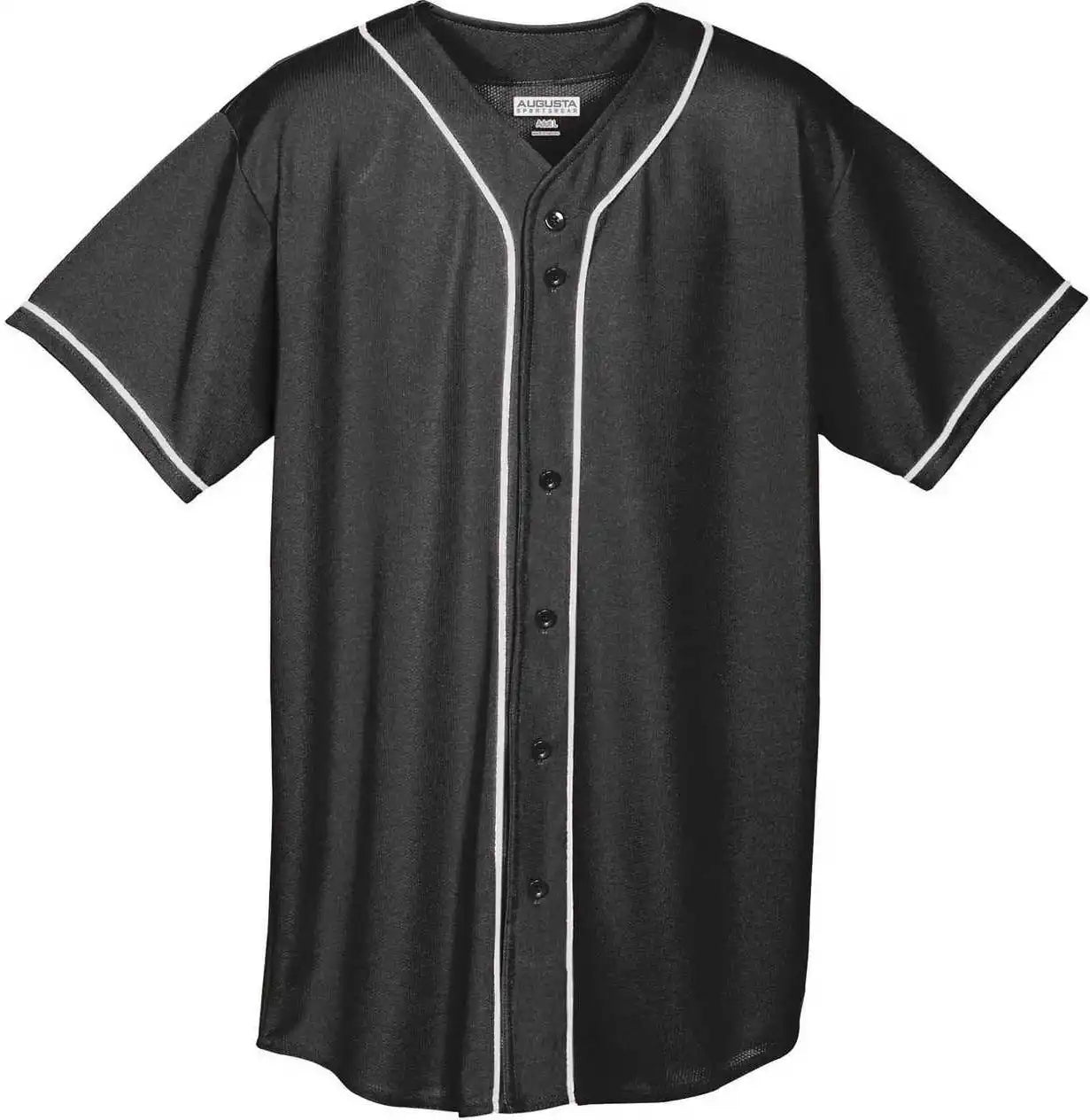 Augusta 593 Wicking Mesh Button Front Jersey with Braid Trim - Bk Wh