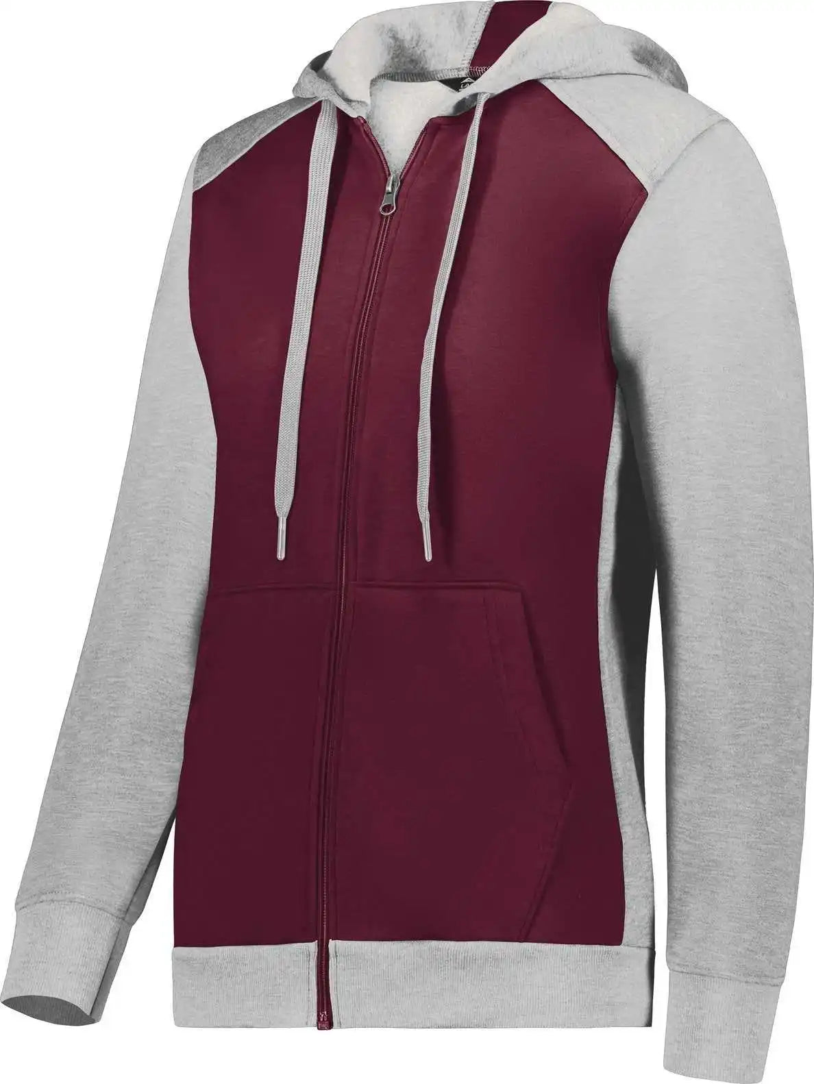 Augusta 6901 Ladies Three-season Fleece Full Zip Hoodie - Maroon Gray Heather