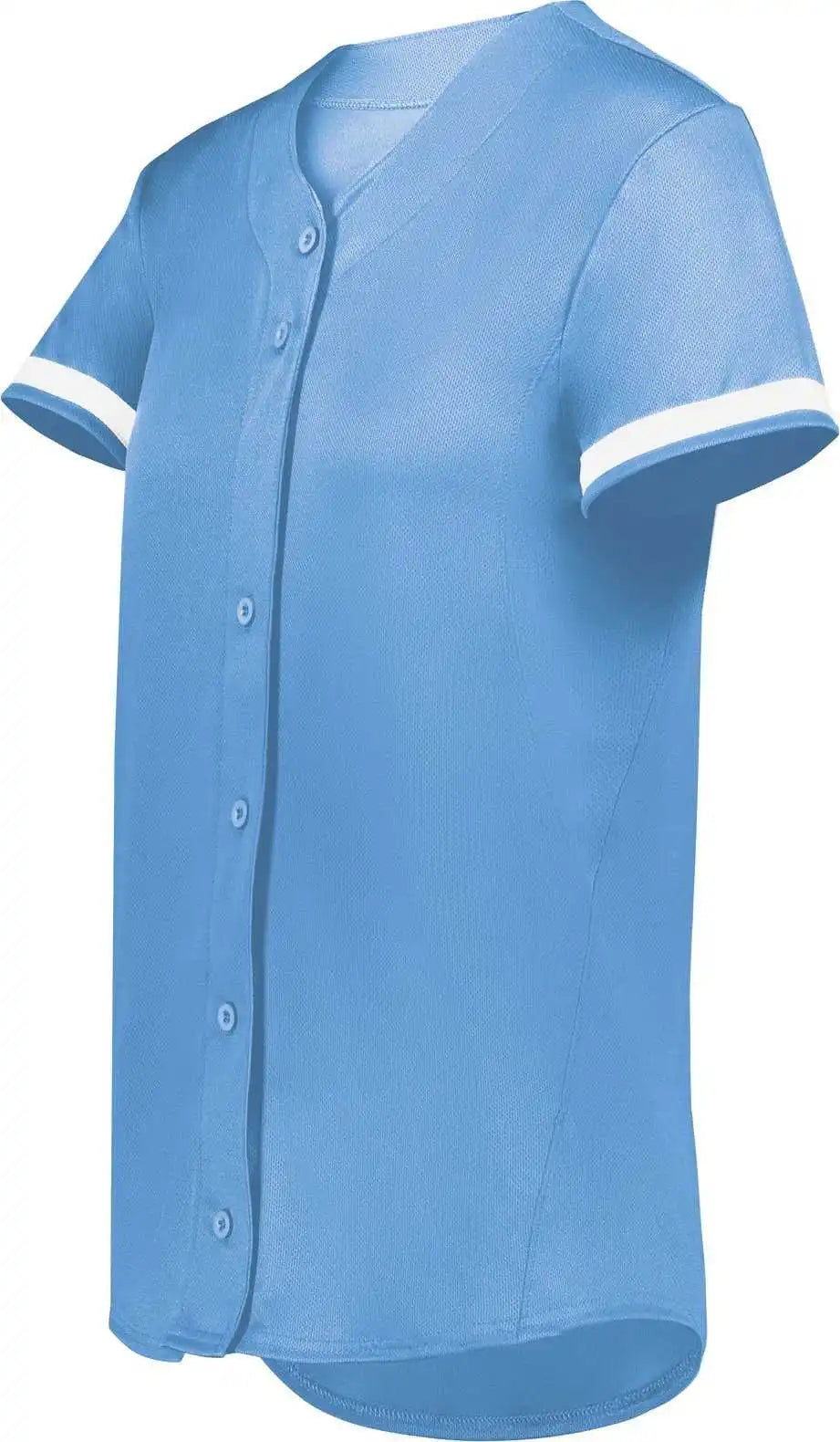 Augusta 6919 Ladies Cutter+ Full Button Softball Jersey - Columbia Blue White