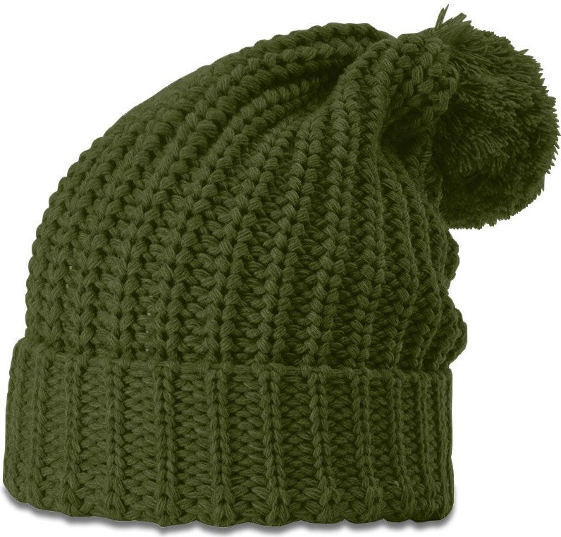 Avocado Chunk Cable Beanie with Cuff & Pom