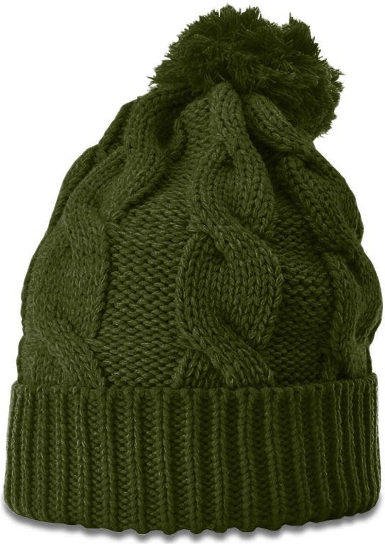 Avocado Chunk Twist Knit Beanie with Cuff & Pom