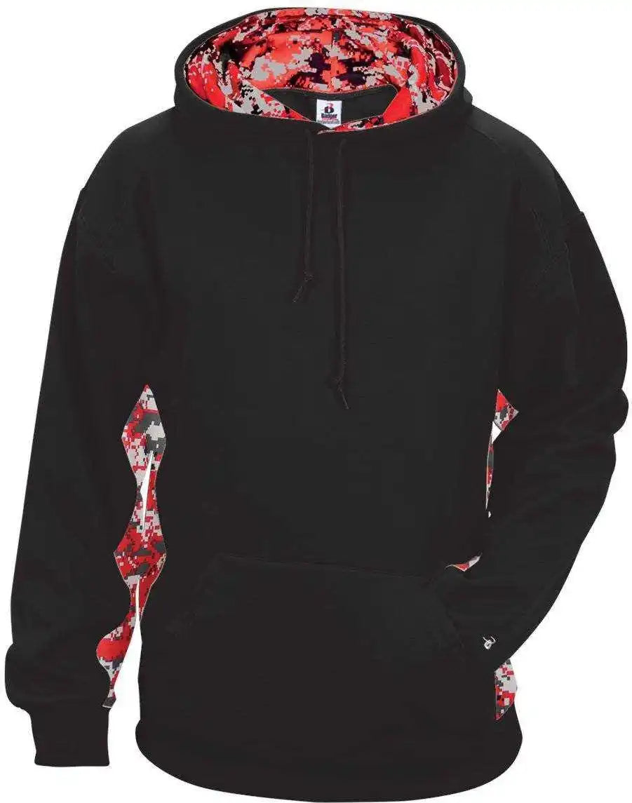 Badger Sport 1464 Adult Digital Hoodie - Black Red - Xs