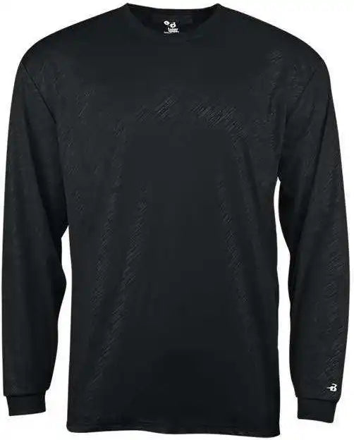 Badger Sport 2145 Line Embossed Youth Long Sleeve Tee - Black