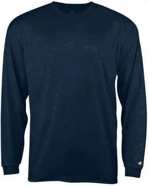 Badger Sport 2145 Line Embossed Youth Long Sleeve Tee - Navy