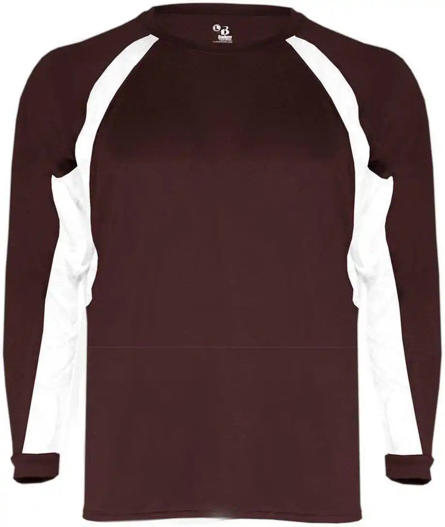 Badger Sport 2154 Hook Youth Long Sleeve Tee - Maroon White