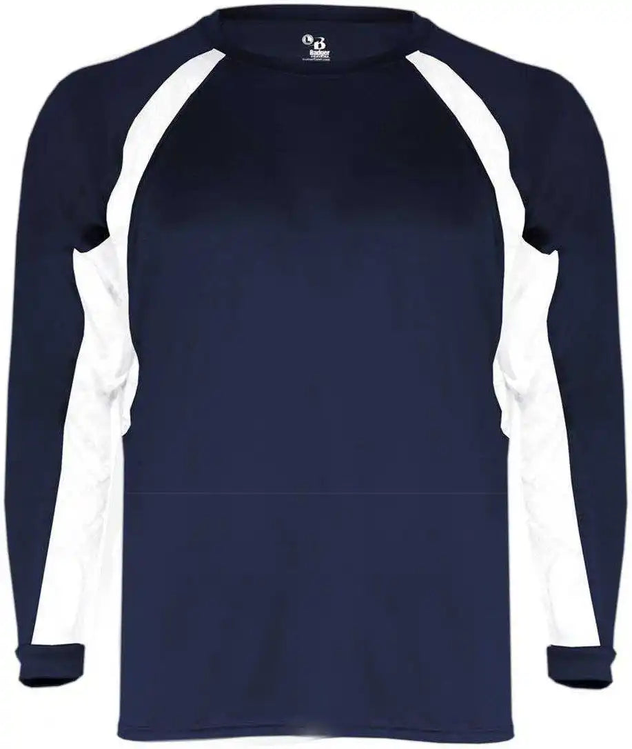 Badger Sport 2154 Hook Youth Long Sleeve Tee - Navy White