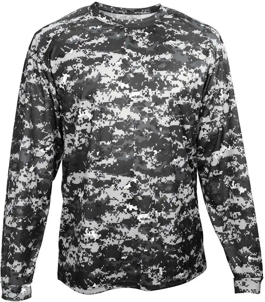 Badger Sport 2184 Digital Youth Long Sleeve Tee - Black Camo