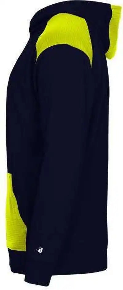 Badger Sport 2440 Breakout Performance Fleece Youth Hoodie - Navy Safety Yellow